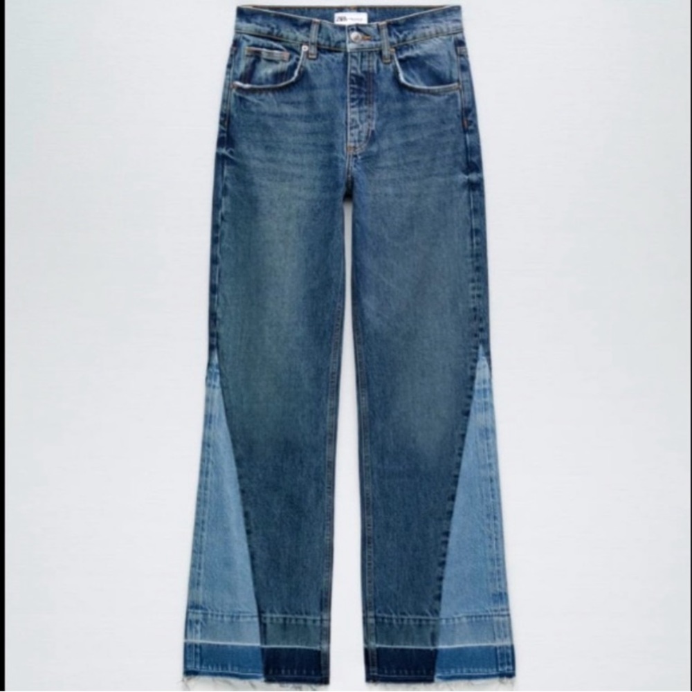 Zara wide leg jeans patchwork denim pants size 6